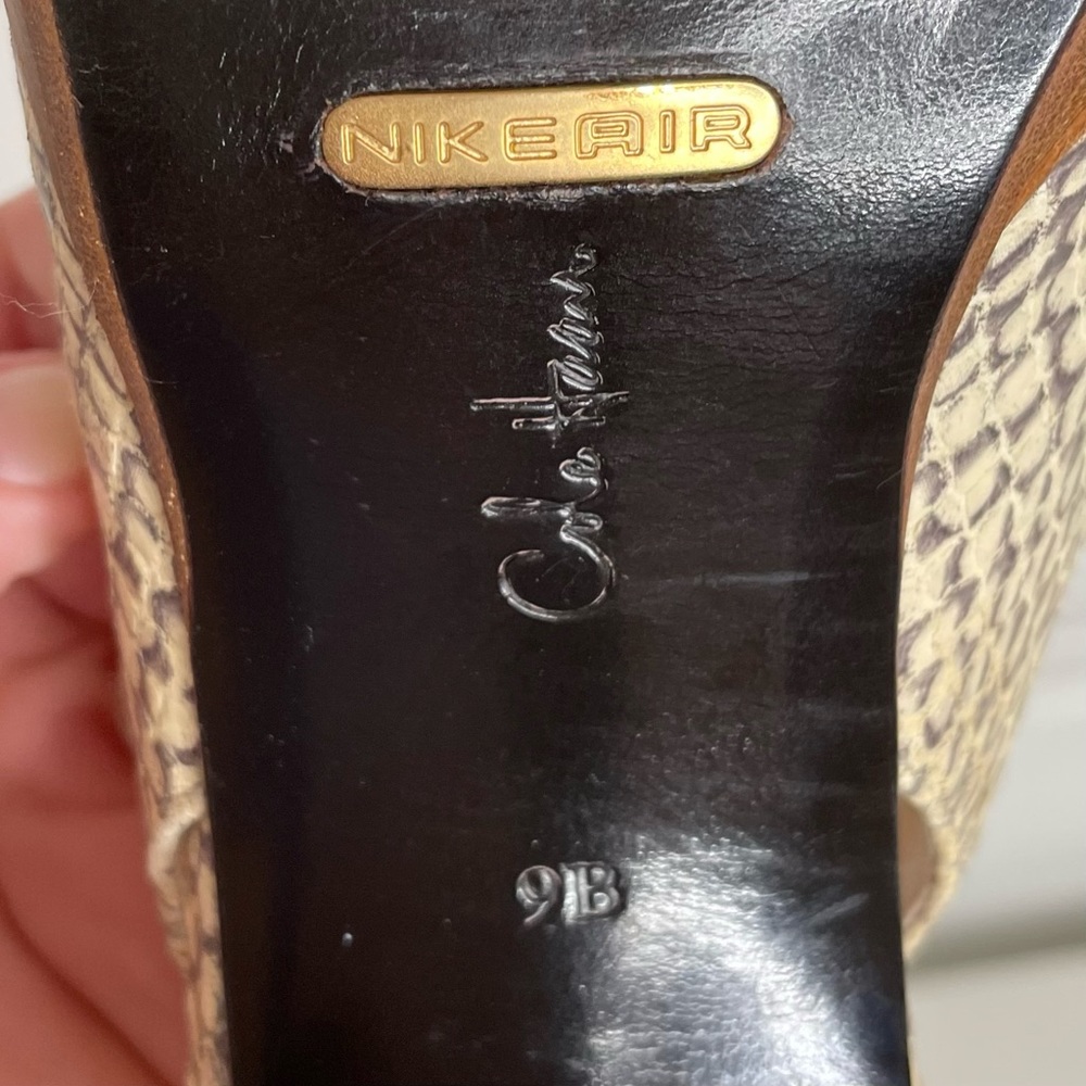 Cole Haan Nike Air Open Toe Cream Snakeskin Slingback Platform Heels 9 - Picture 11 of 12
